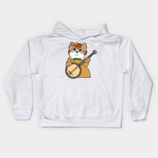 Cat Girl Playing Banjo Music Kids Hoodie